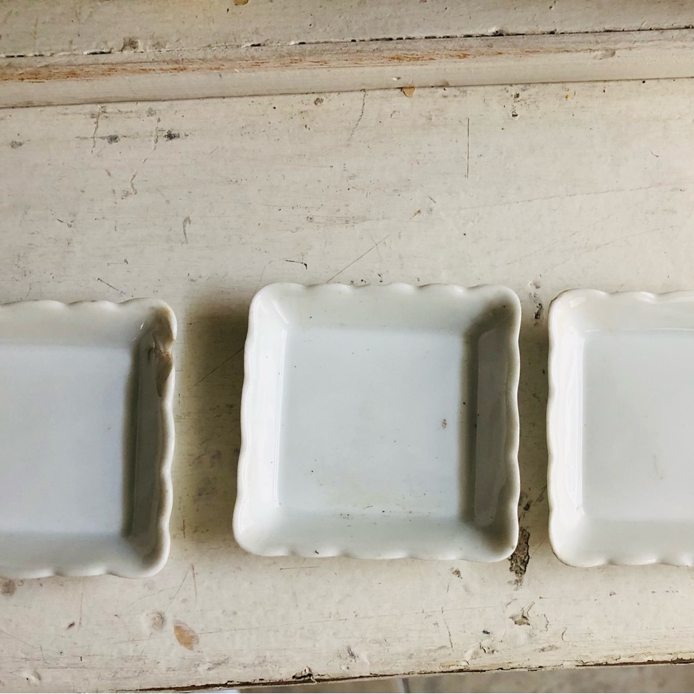 White Square Ceramic Dishes/vintage/collectible/antique dishes